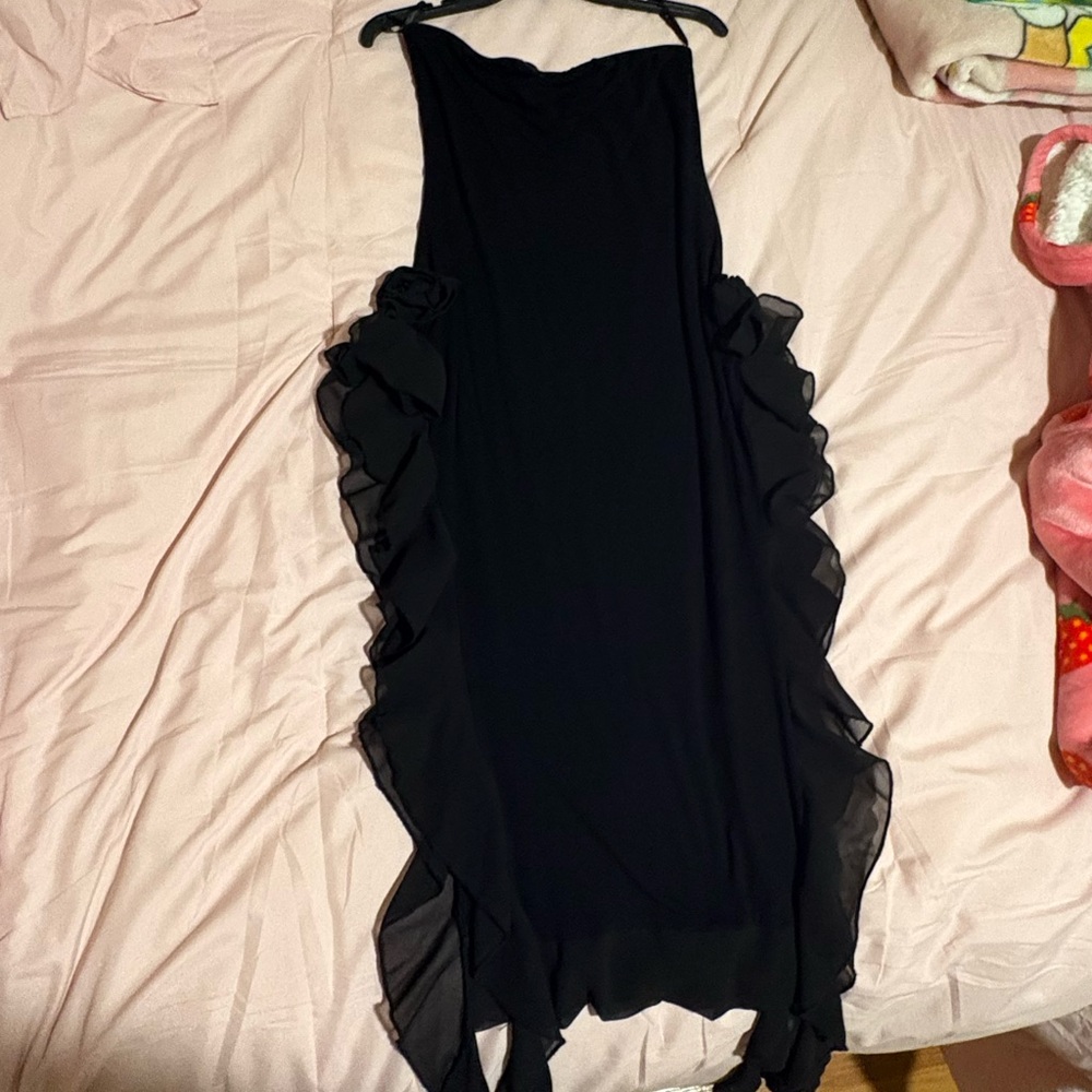 Black Ruffle Detail Women's Dress